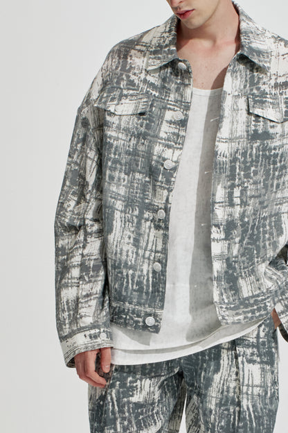 Blurred Check Print Oversize Jacket