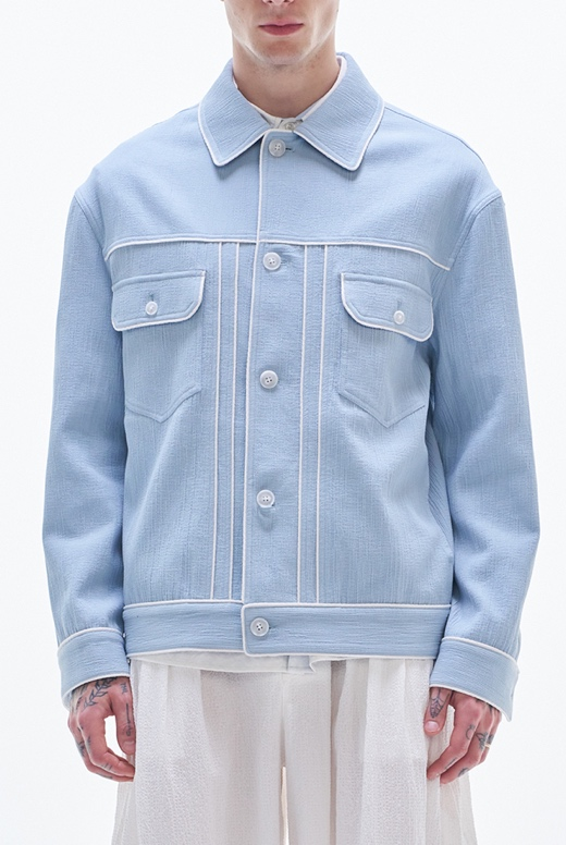 Crepe Cotton Jacket With Piping