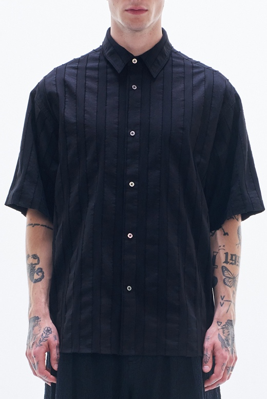 Stripe Textured Short Sleeve Shirt
