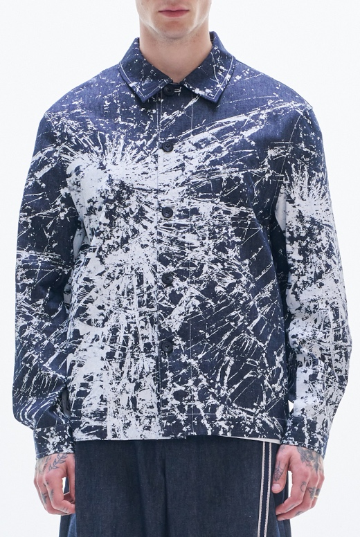 Cotton Linen Jacket With Broken Glass Print