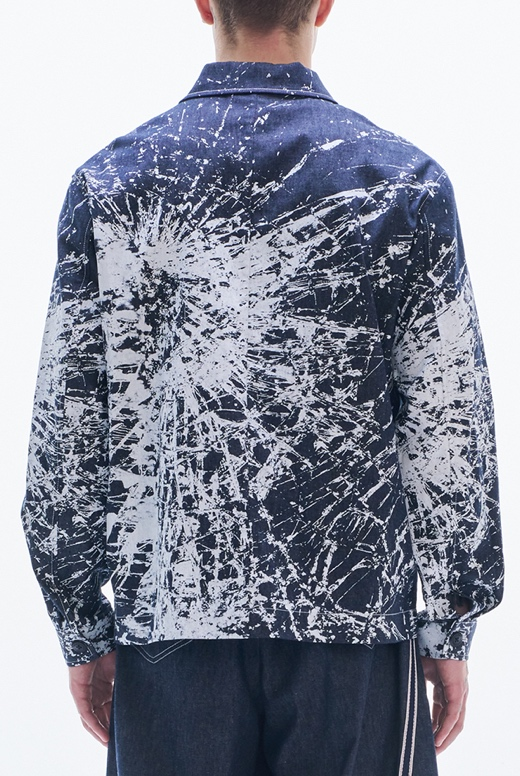 Cotton Linen Jacket With Broken Glass Print