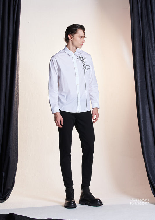 ストリングフラワー刺繍のシャツ