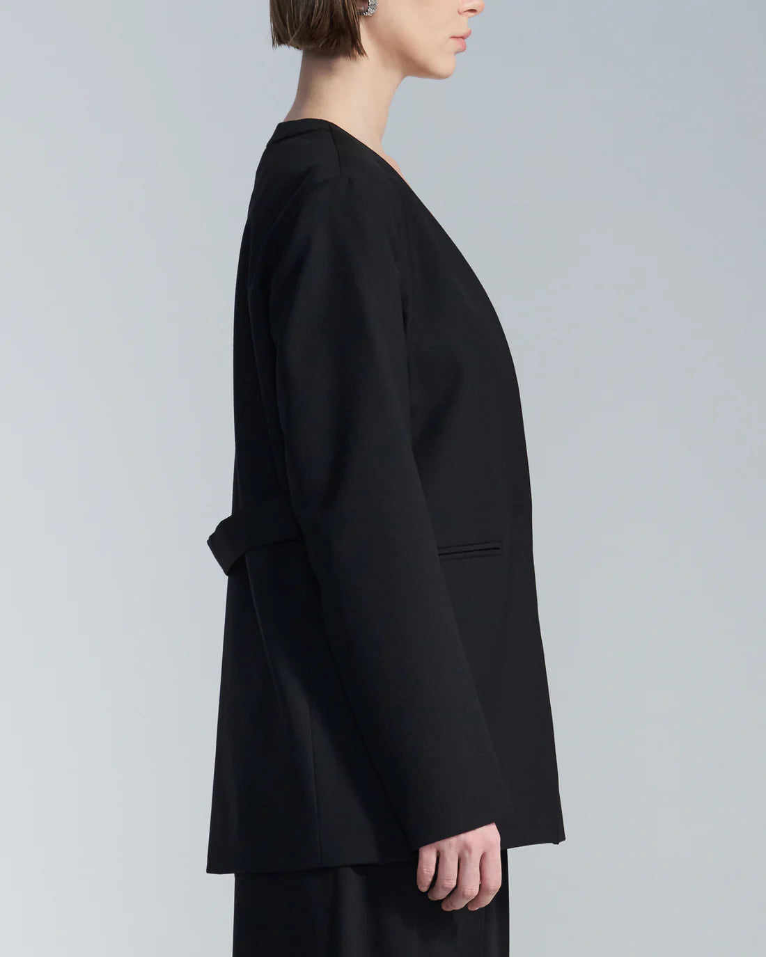 No Lapel Wool Blazer