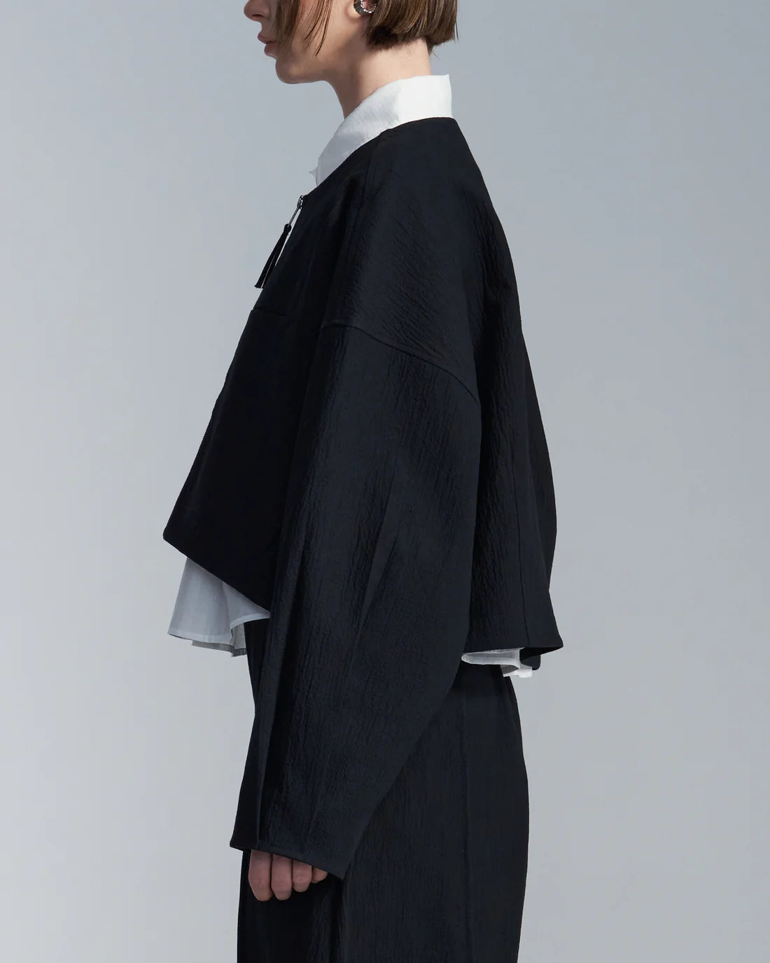 Crepe Cotton Cropped Round Neck Jacket