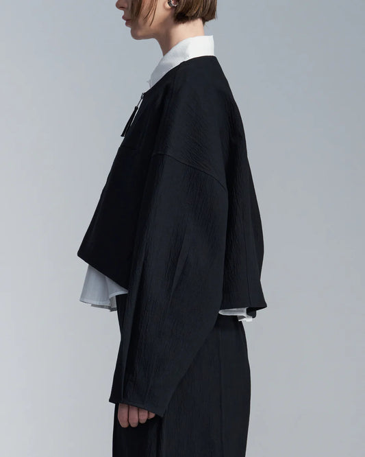 Crepe Cotton Cropped Round Neck Jacket