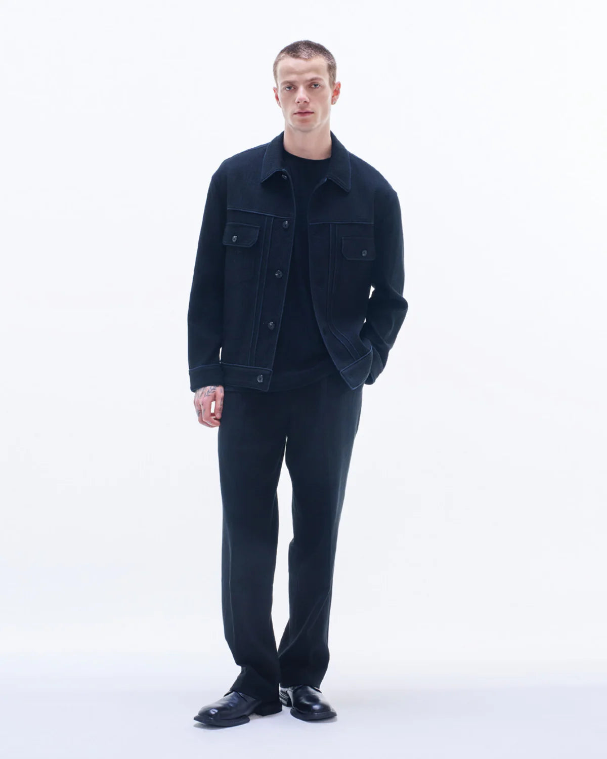 Crepe Cotton Jacket With Piping