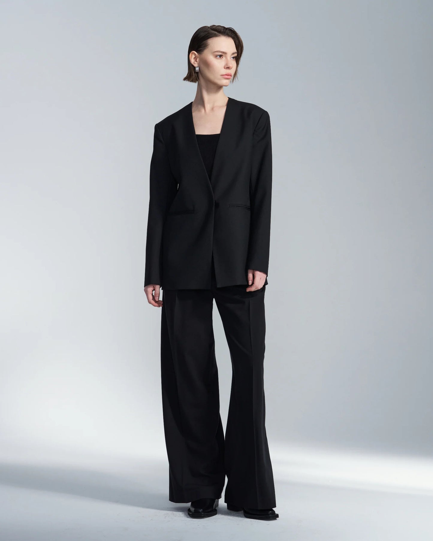 No Lapel Wool Blazer