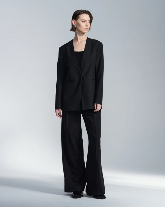 No Lapel Wool Blazer