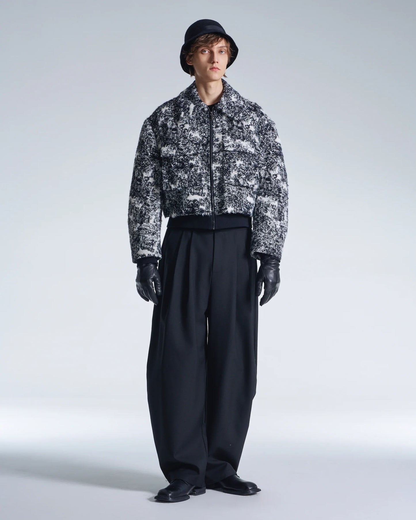 Hairy Abstract Jacquard Cropped Zipper Jacket