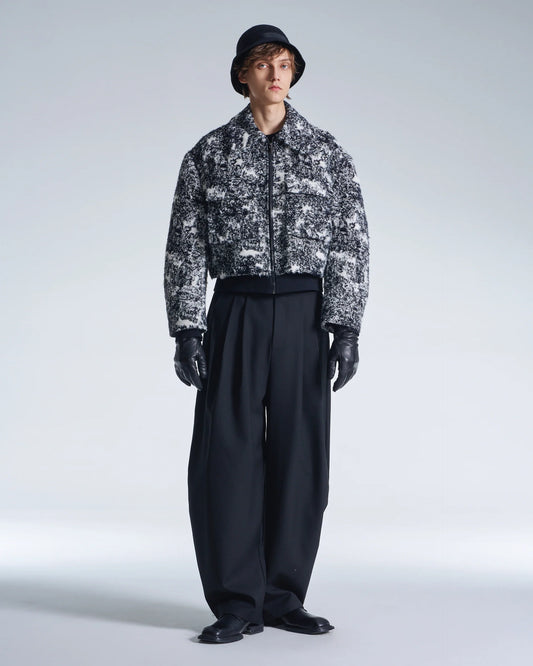 Hairy Abstract Jacquard Cropped Zipper Jacket
