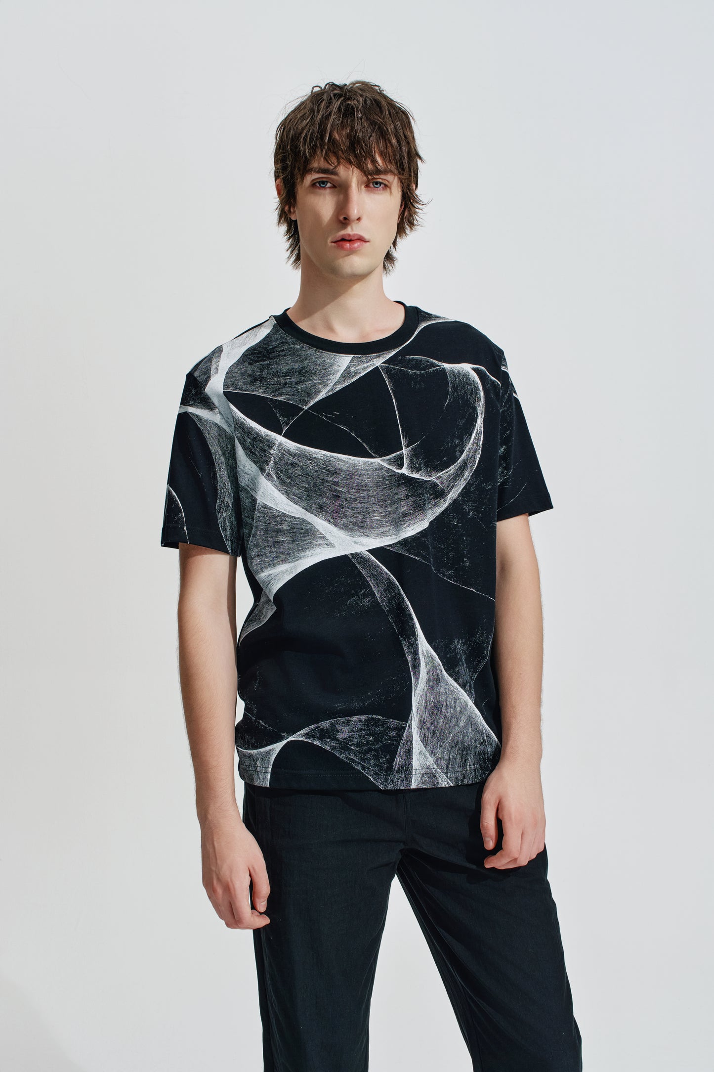 Regular Fit Tee With Organic Wave Print