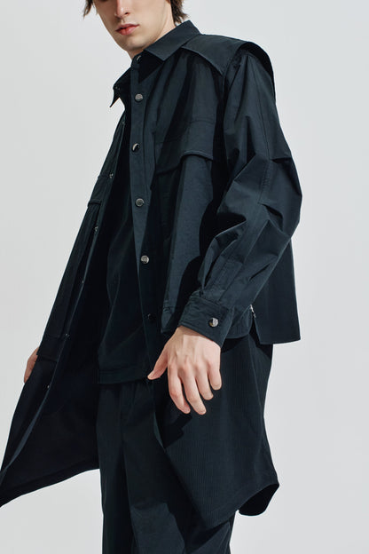 Long Shirt Jacket Contrast With Perforated Nylon