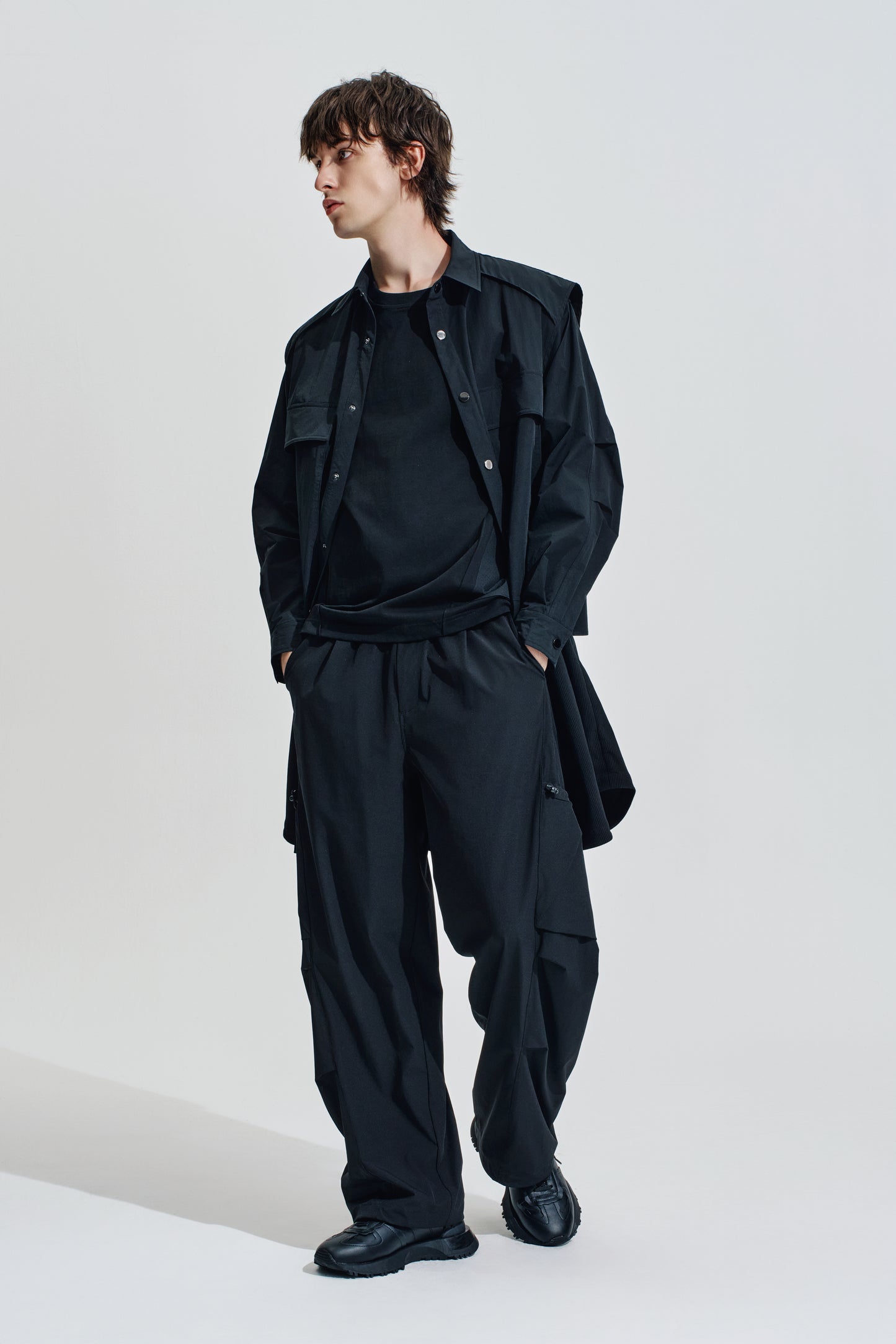 Long Shirt Jacket Contrast With Perforated Nylon