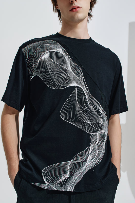 Oversize Tee With Organic Wave Print