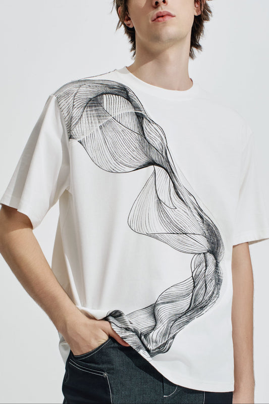 Oversize Tee With Organic Wave Print