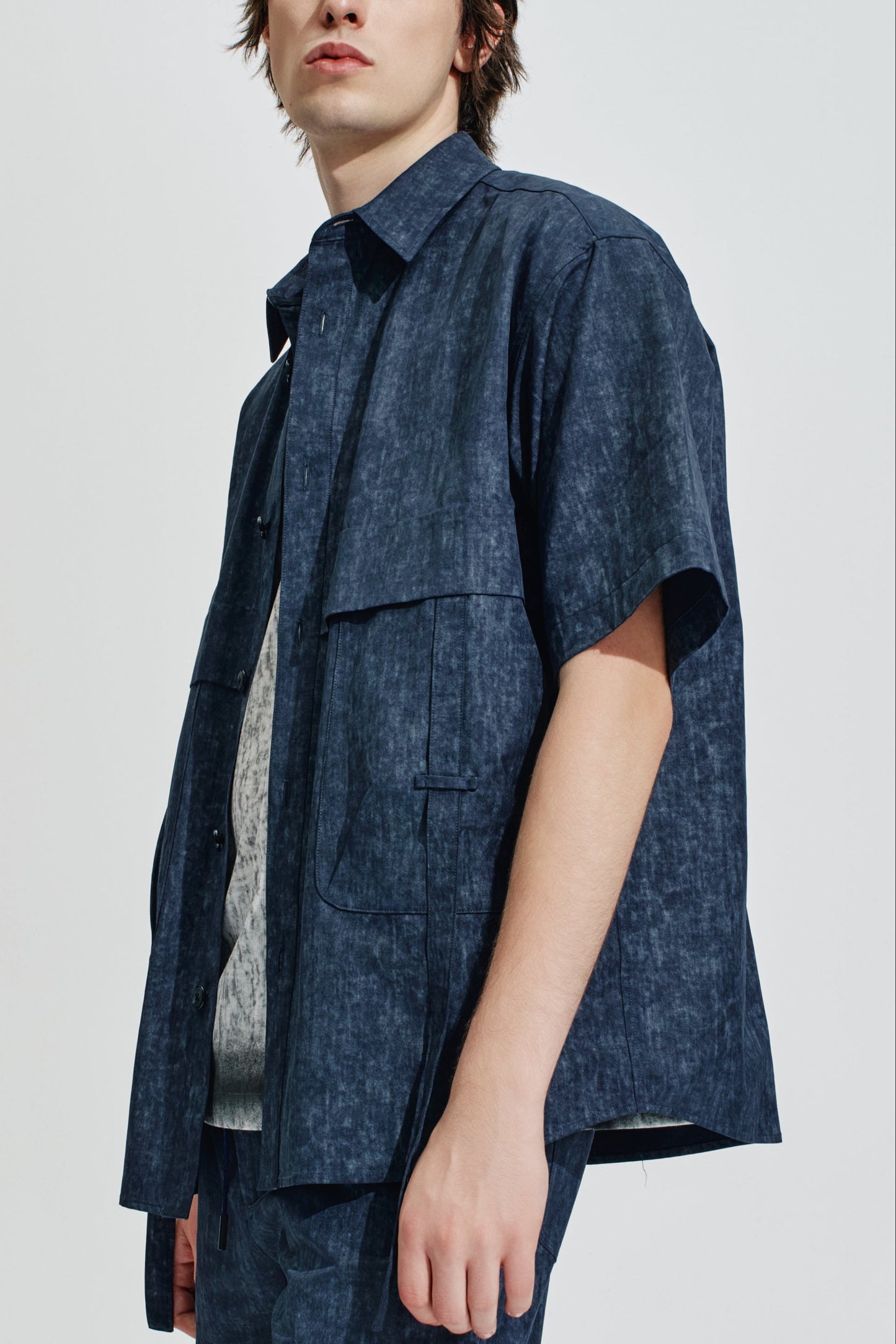 Oversize Worker Shirt With Dye Pattern