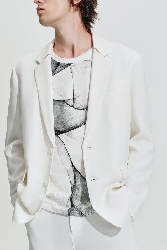 Acetate Boxy Blazer With Bartack Collar