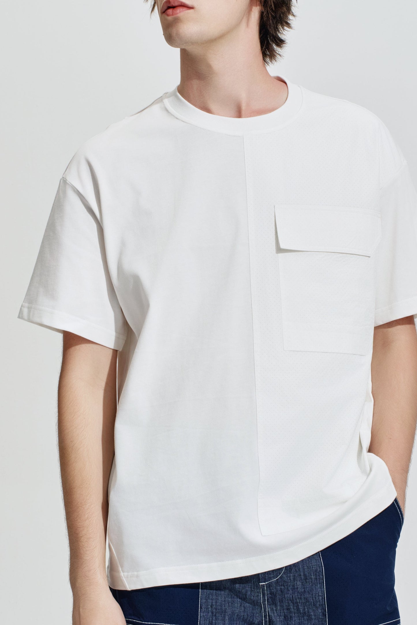 Tee With Half Perforated Nylon