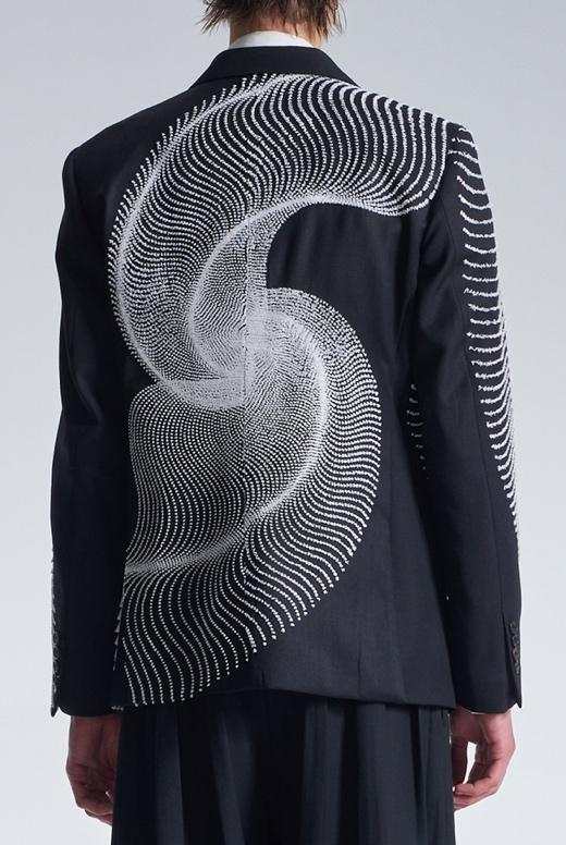 Wool Blazer With Wavy Dots Lines Embroidery