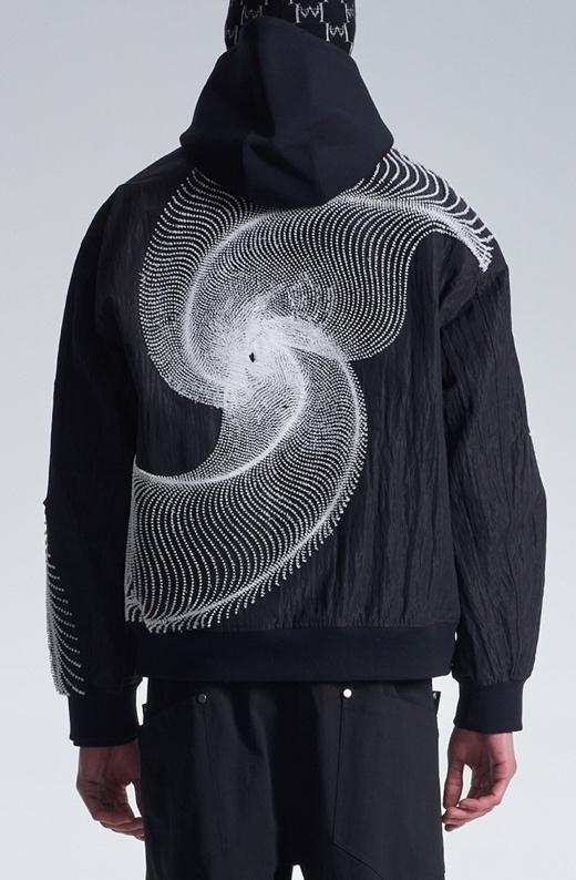 Bomber Jacket With Wavy Dots Lines Embroidery
