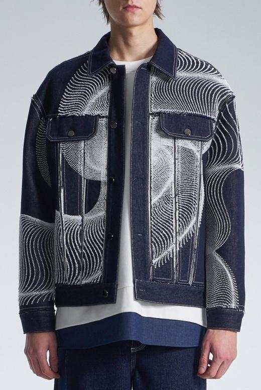 Raw Edge Denim Jacket With Dots Embroidery