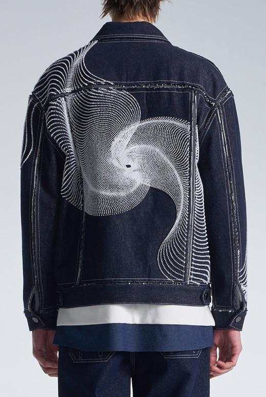 Raw Edge Denim Jacket With Dots Embroidery