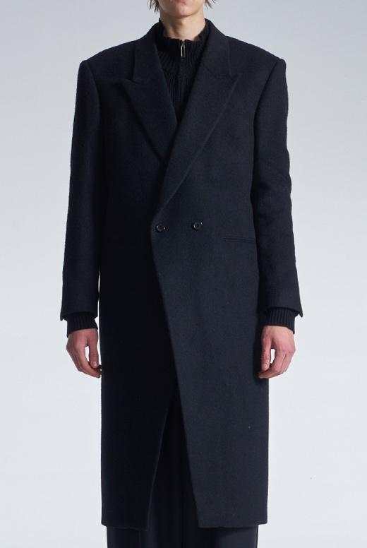 Standard Fit Long Wool Coat With Power Shoulder