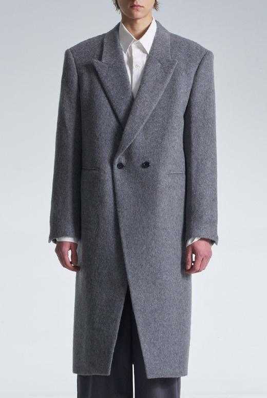 Standard Fit Long Wool Coat With Power Shoulder