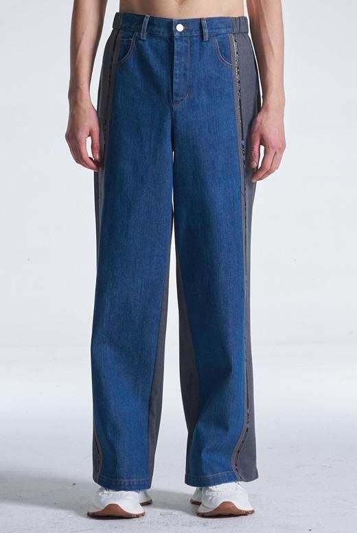 Wool Pants With Denim Contrast