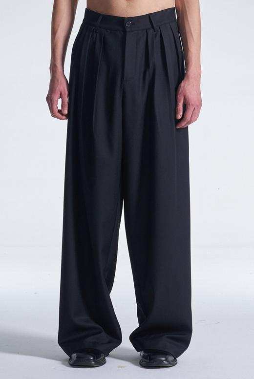 Wide Leg Wool Pants With Multi Pleats