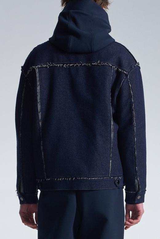 Raw Edge Denim Jacket With Sandwich Knit Base