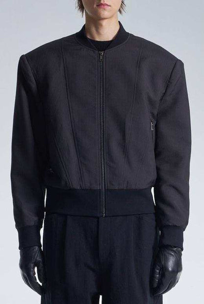 Stripe Texture Zipper Jacket With Power Shoulder