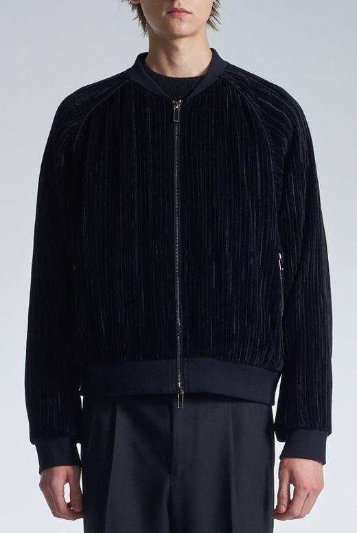 Pleated Knit Velvet Zipper Jacket
