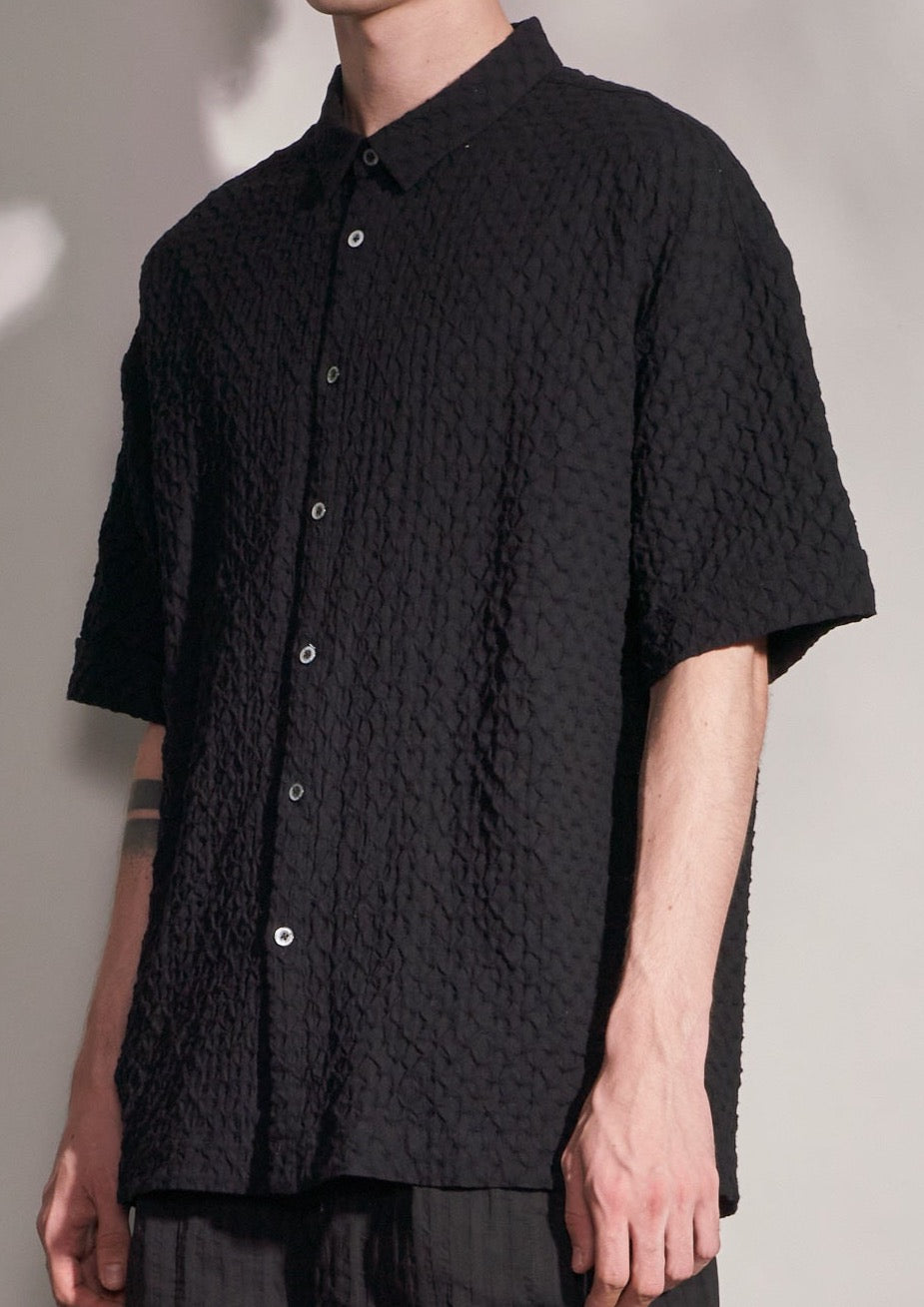 Short Sleeve Shirt With Smocking Cotton Fabric Harrison Wong