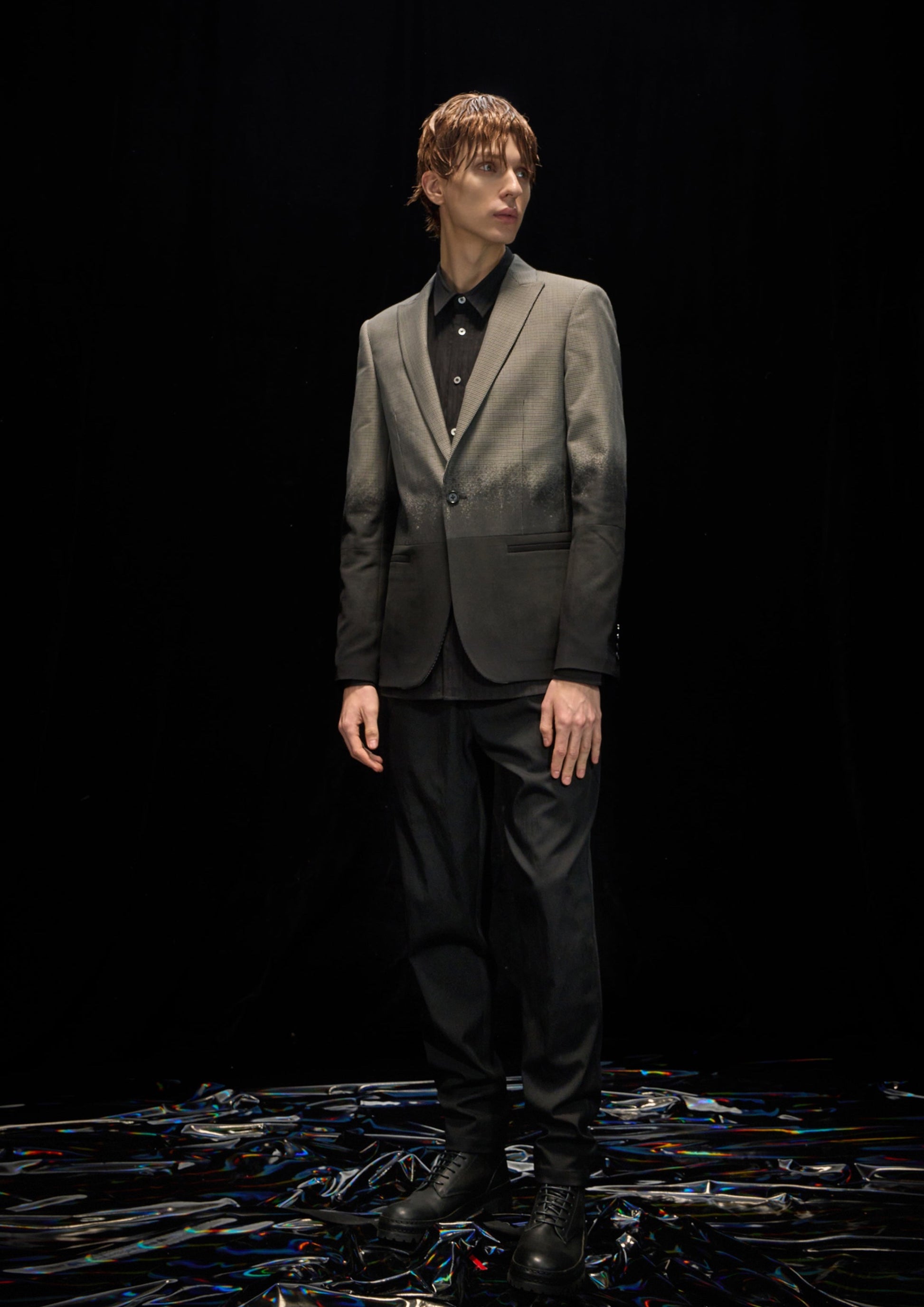 Harrison Wong Fabric Contrast Blazer With Gradation Rain Print