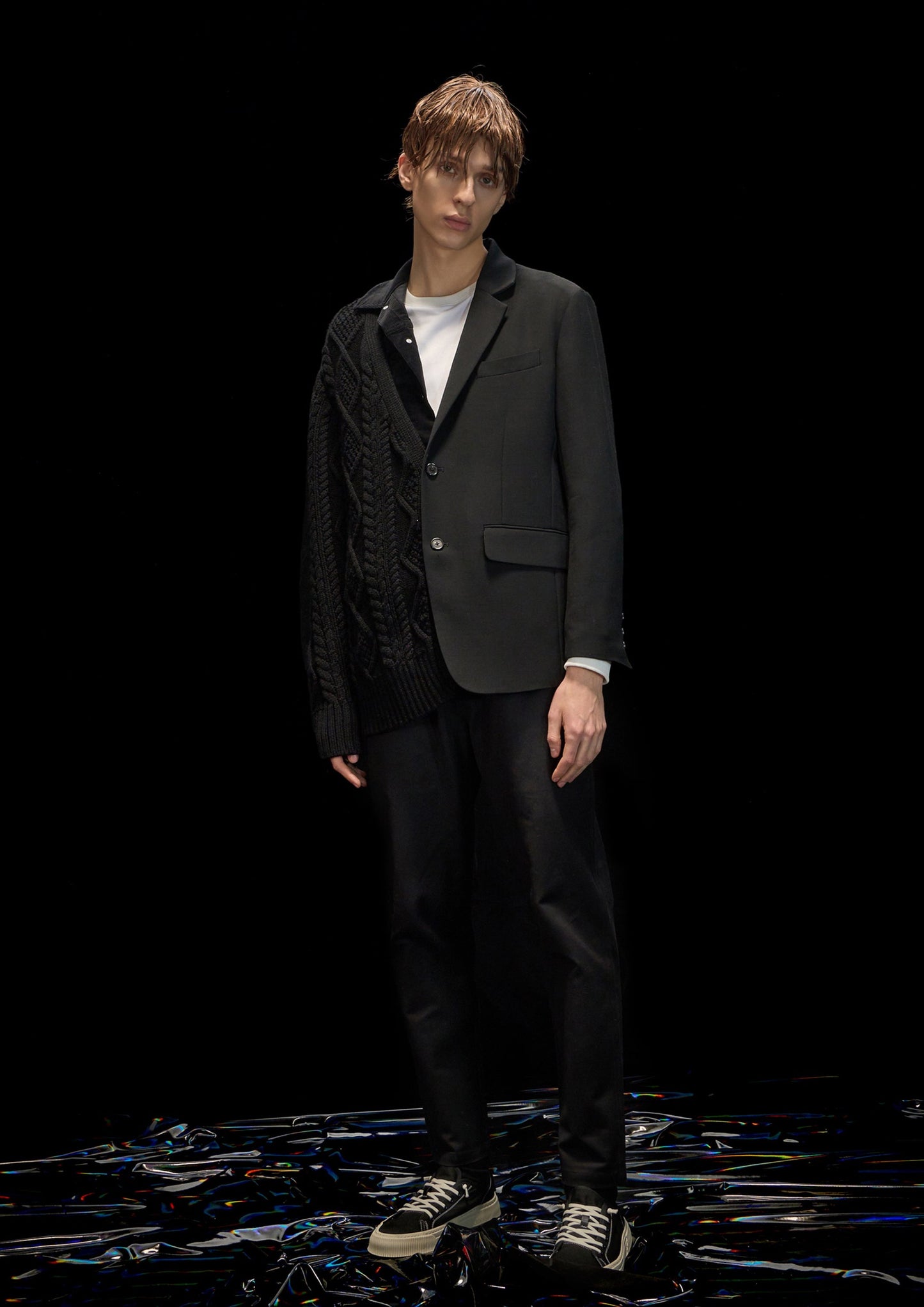 Harrison Wong Deconstructed Knit, Denim and Blazer