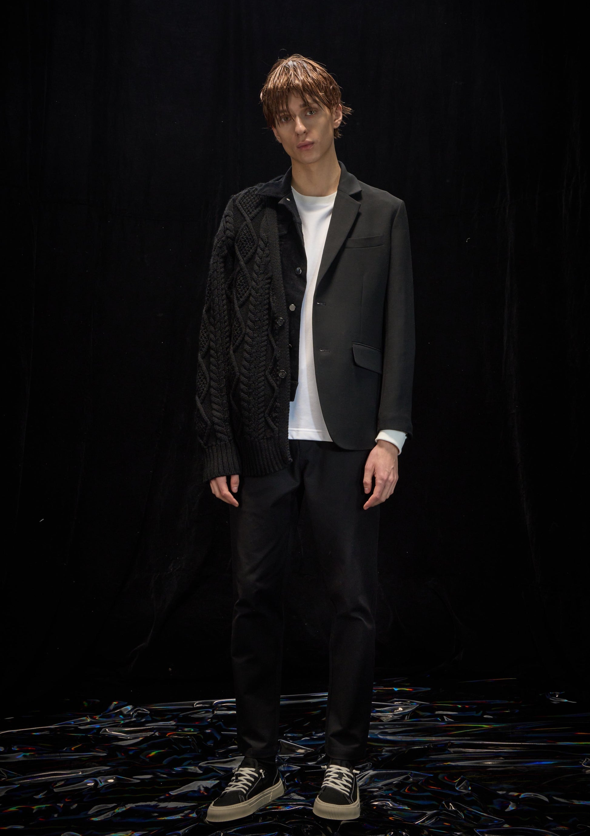 Harrison Wong Deconstructed Knit, Denim and Blazer