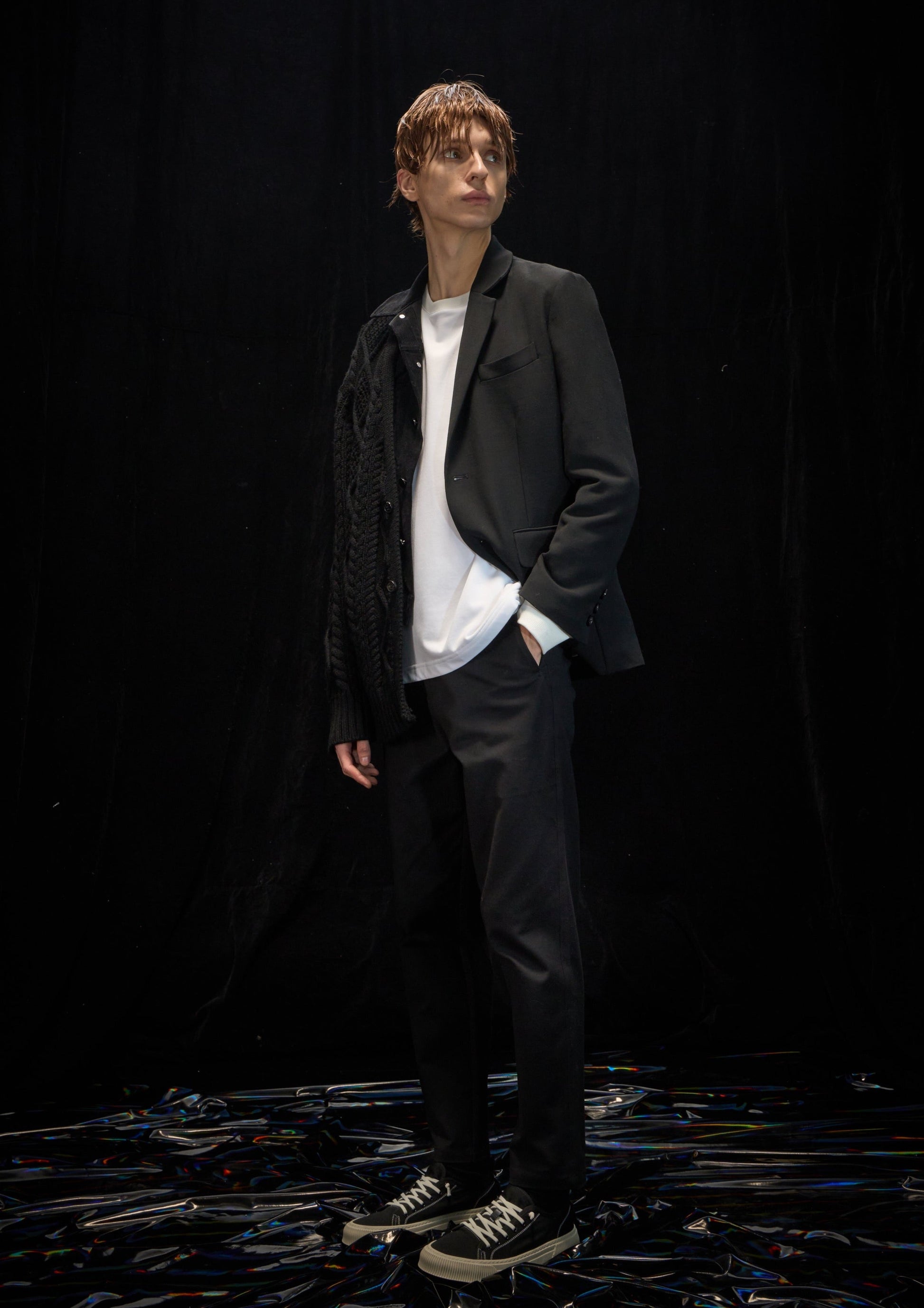 Harrison Wong Deconstructed Knit, Denim and Blazer