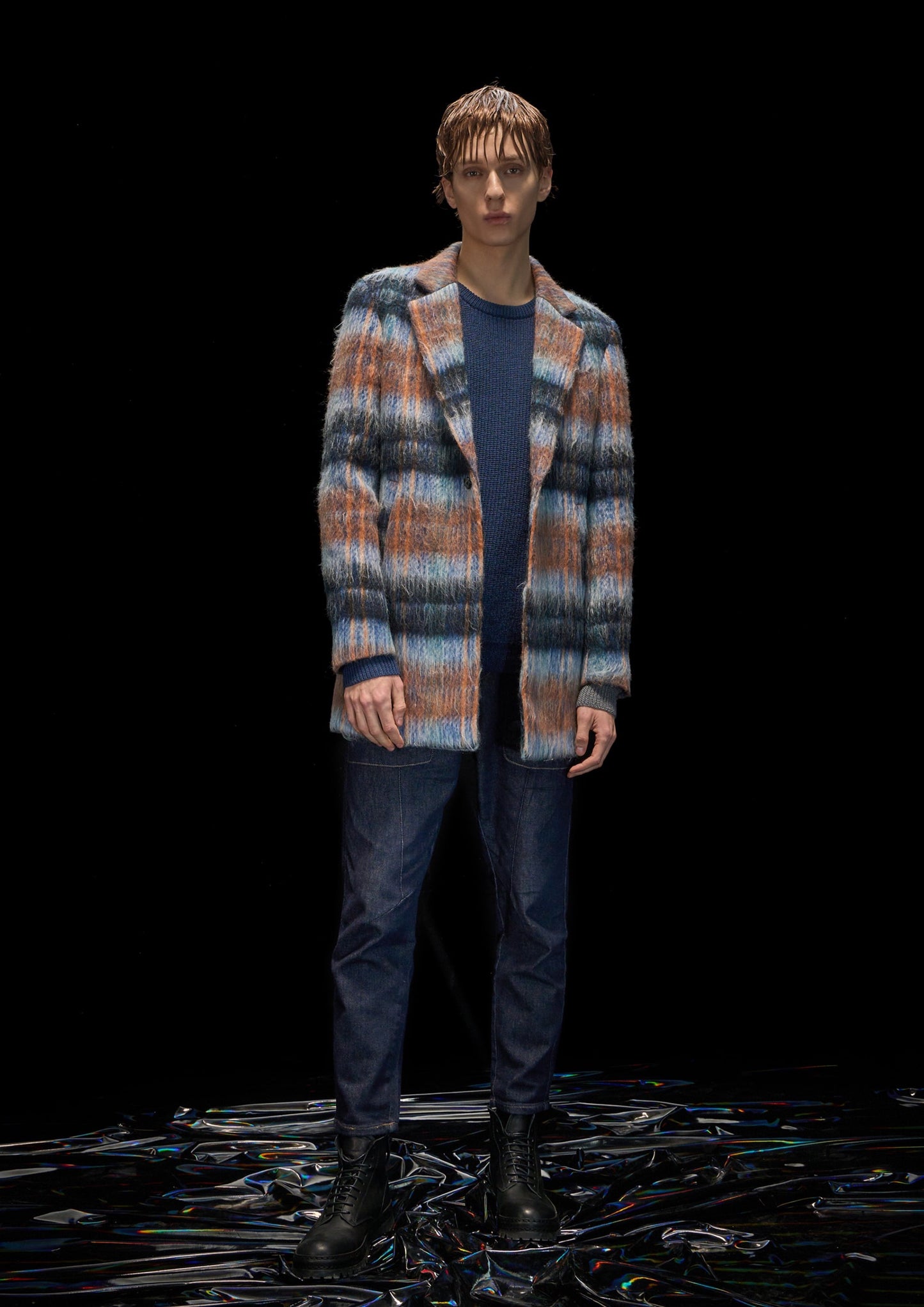 Harrison Wong Mohair Checked Long Blazer