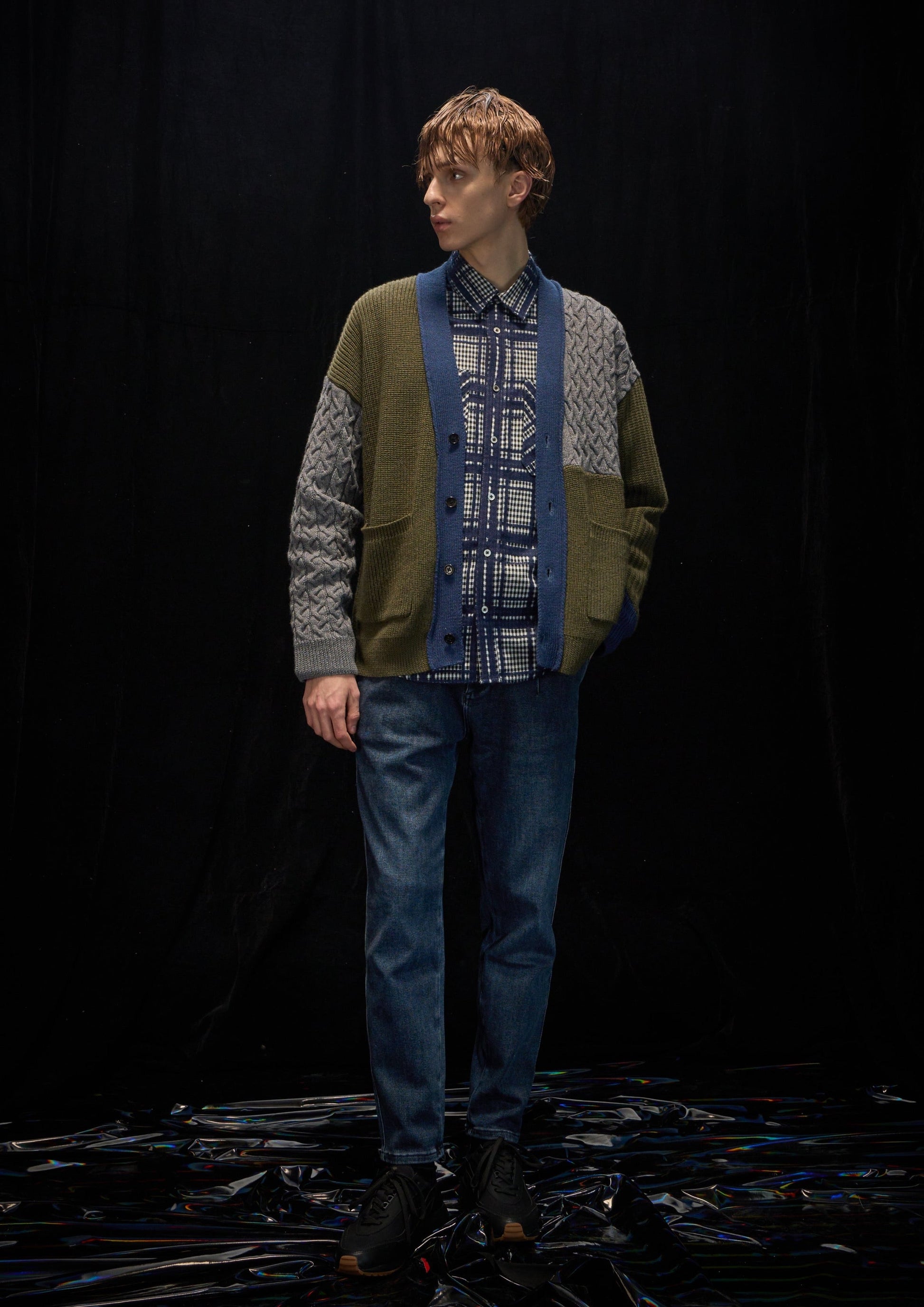 Harrison Wong Pattern And Color Block Wool Cardigan