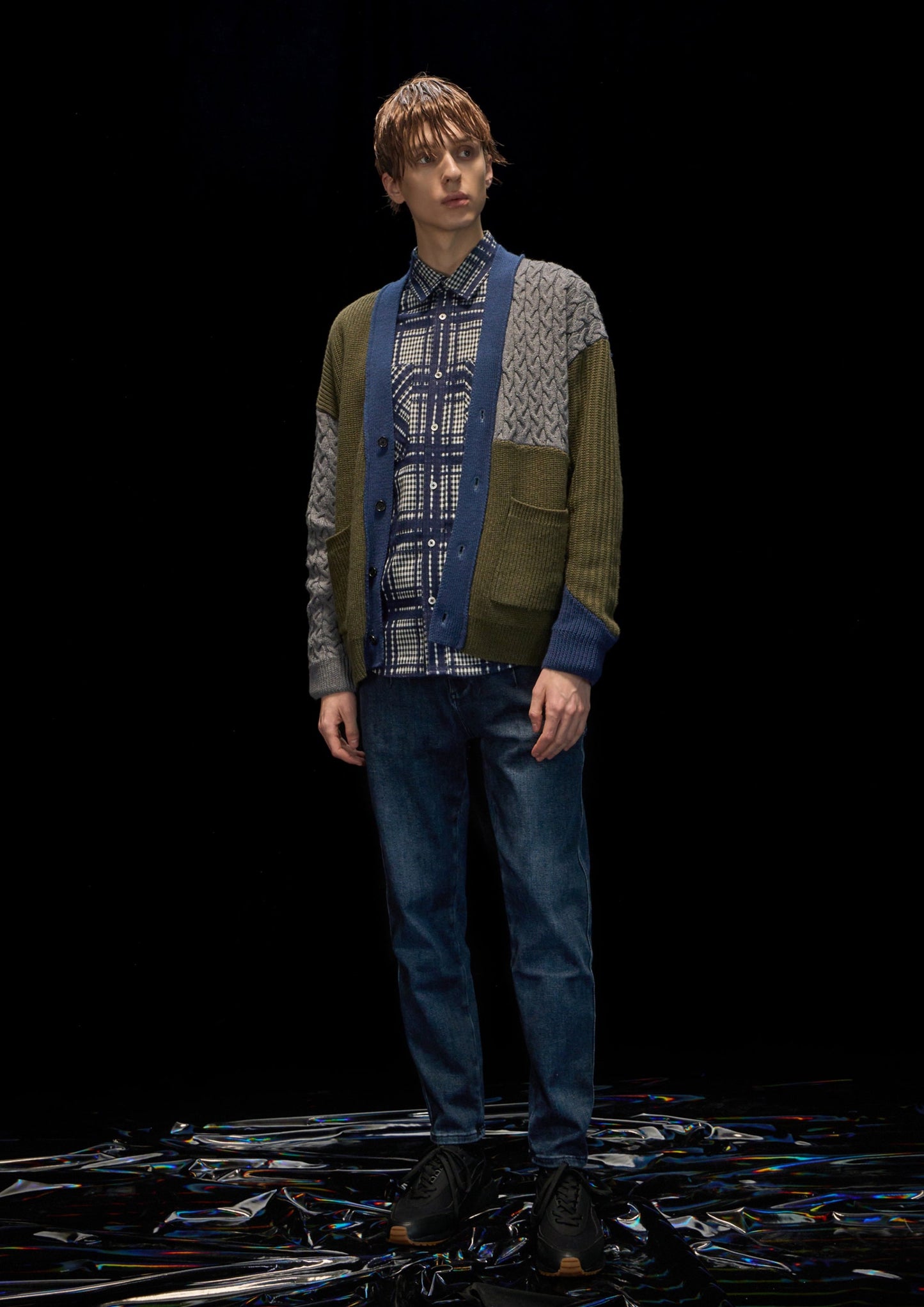 Harrison Wong Pattern And Color Block Wool Cardigan