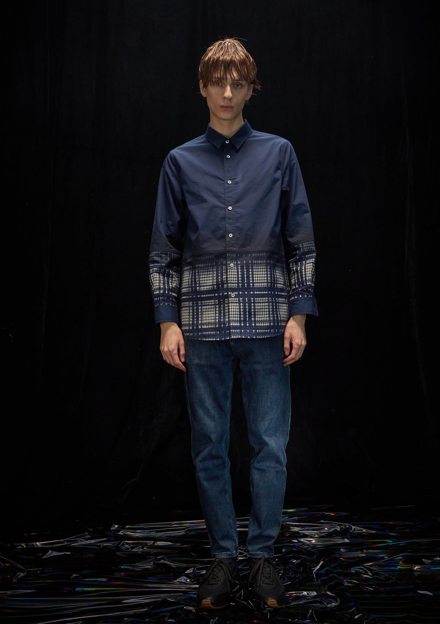 Fabric Block Checked Shirt With Print