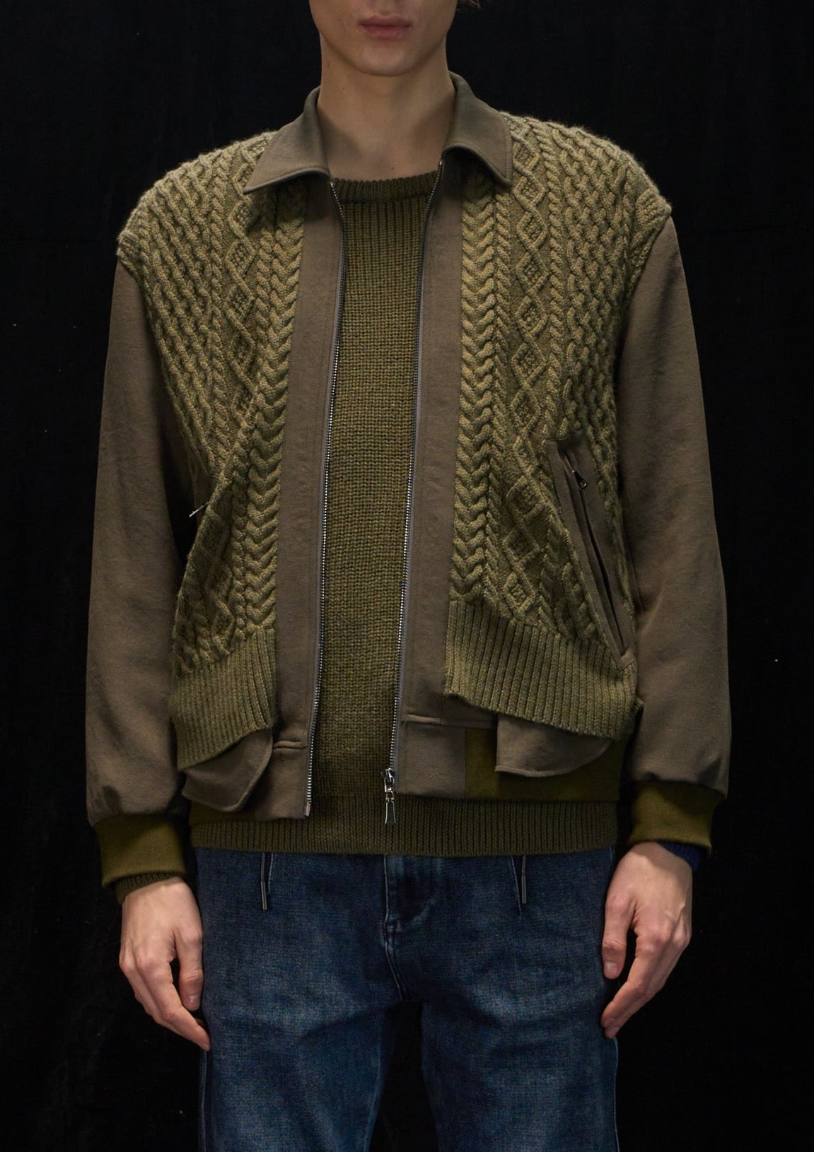 Harrison Wong Fabric and Knit Contrast Jacket