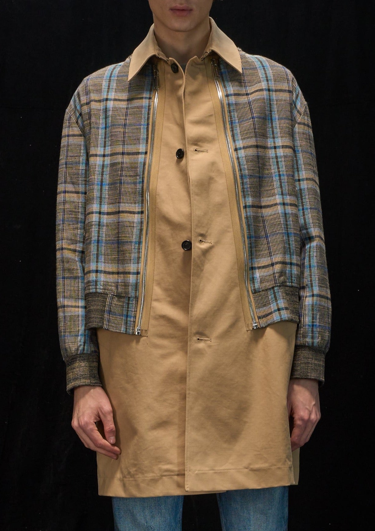 Harrison Wong 2 in 1 Checked Jacket And Trench Coat