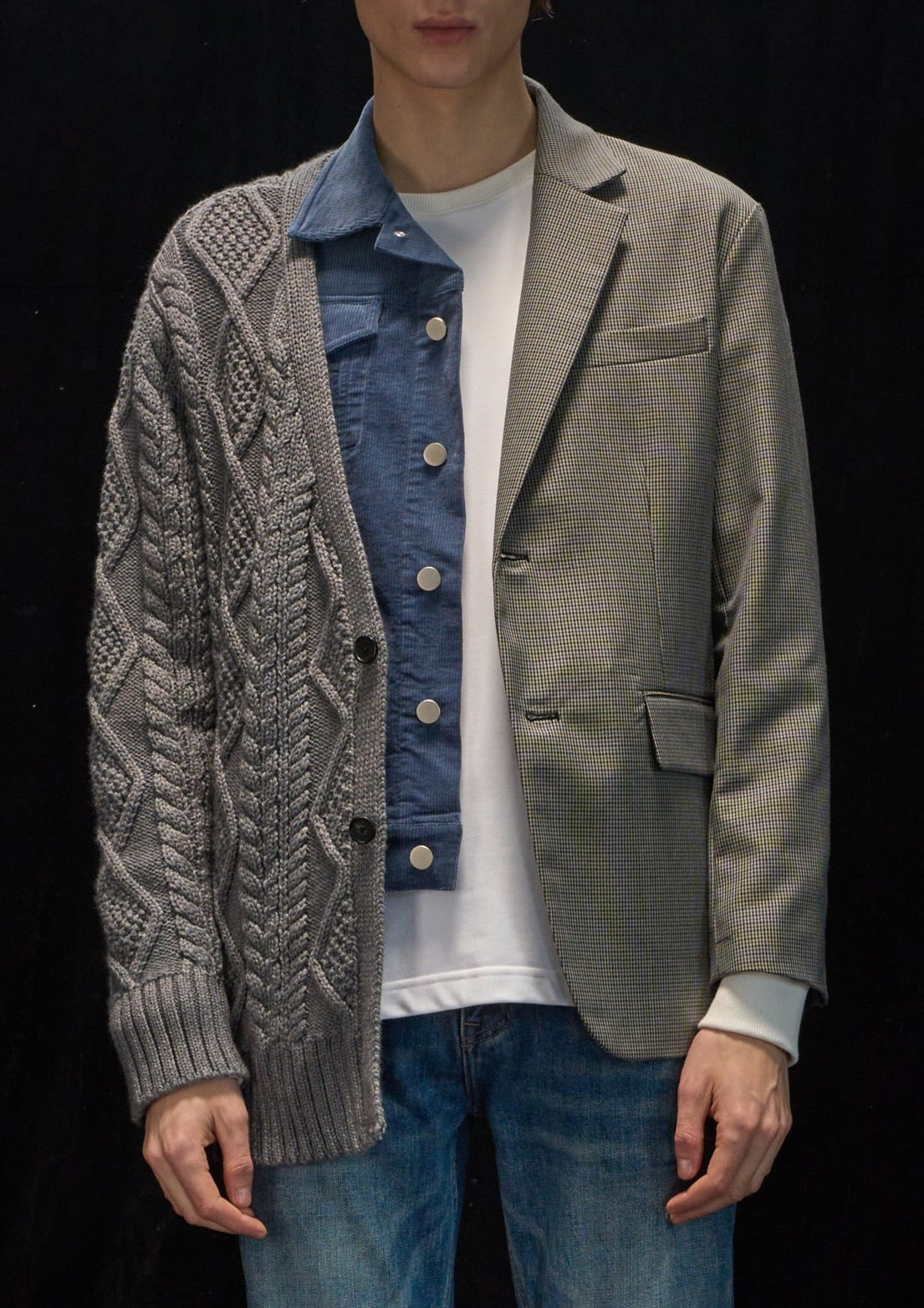 Harrison Wong Deconstructed Knit, Denim and Blazer