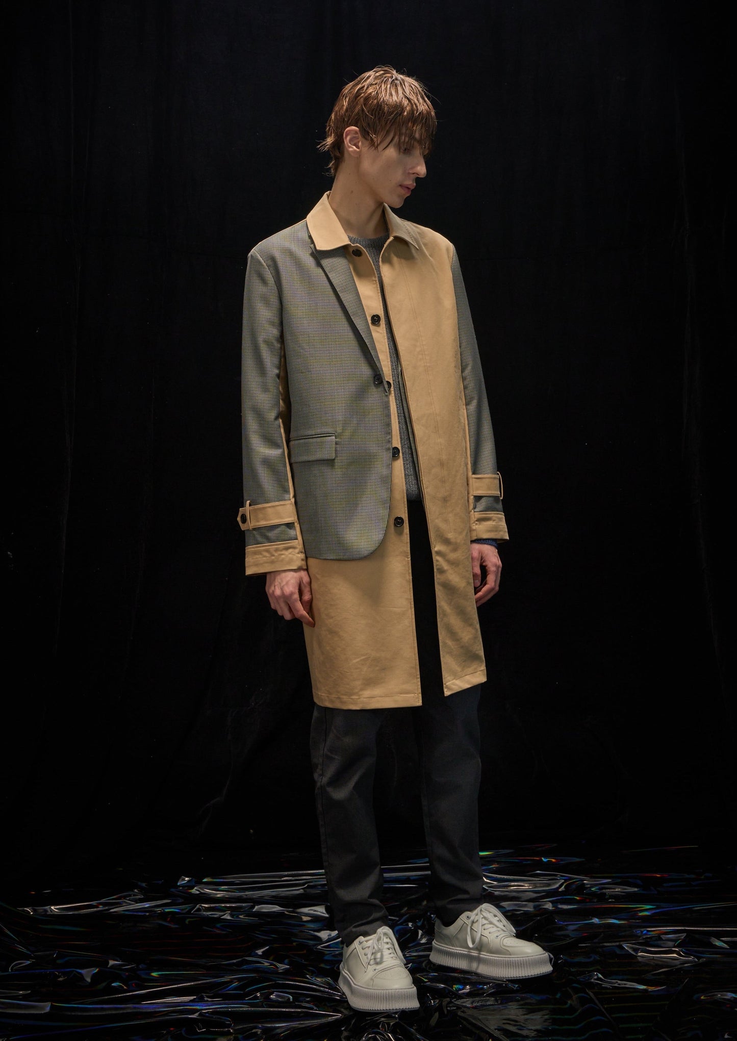 Harrison Wong Deconstructed Trench Coat With Checked Blazer