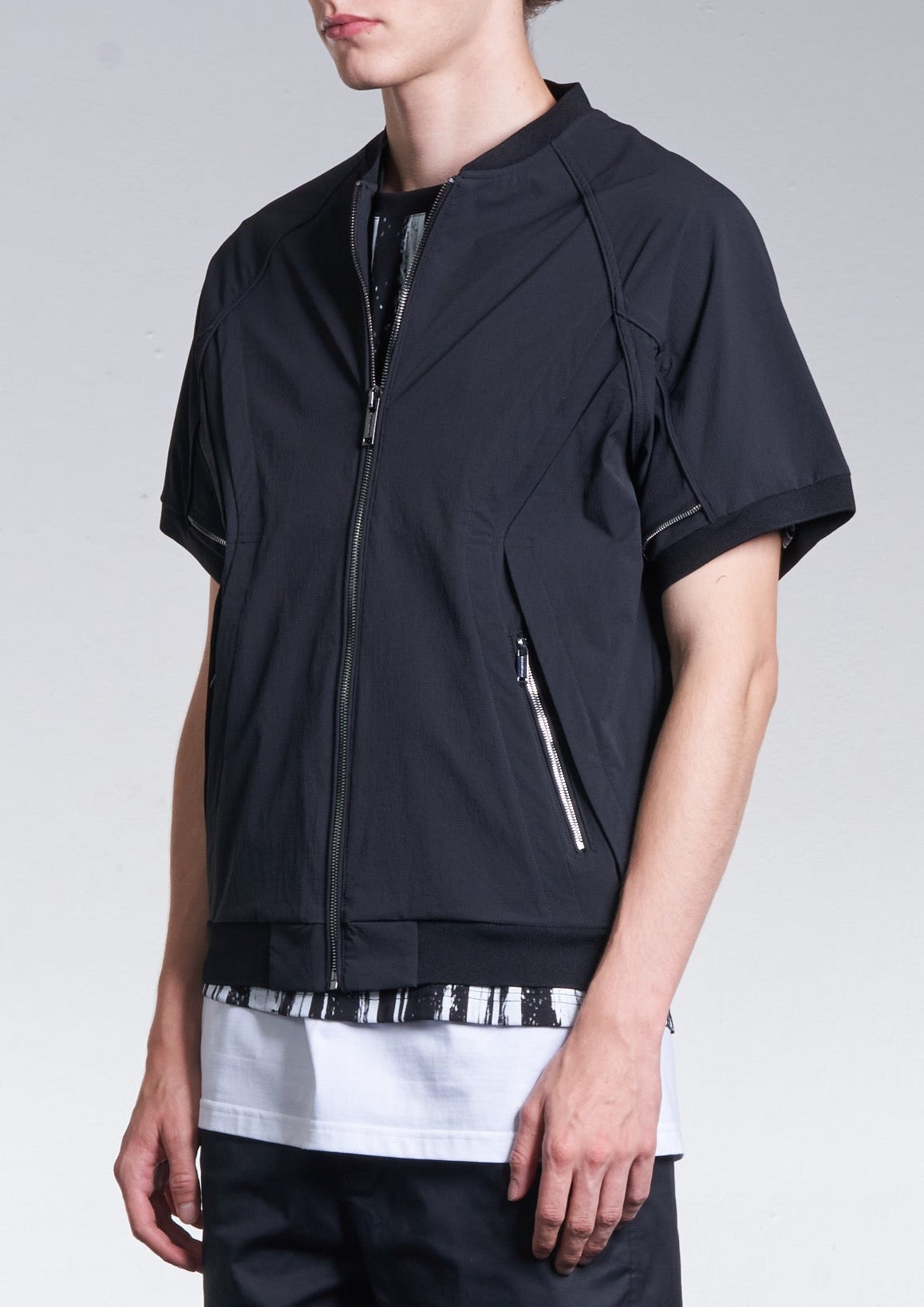 Zipper Nylon Jacket With Detachable Sleeve