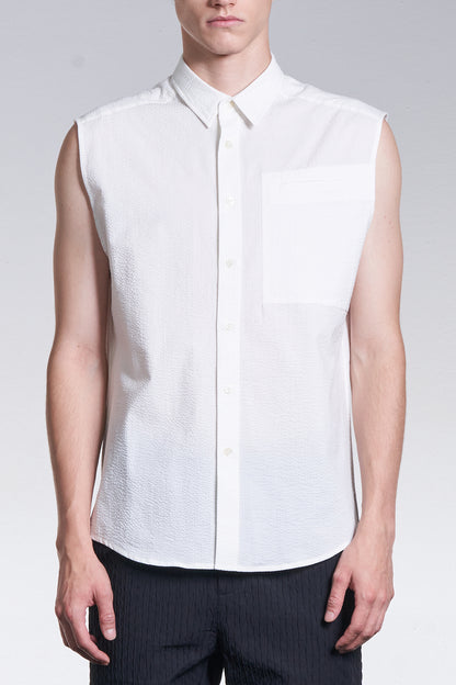 Fabric Contrast Sleeveless Shirt