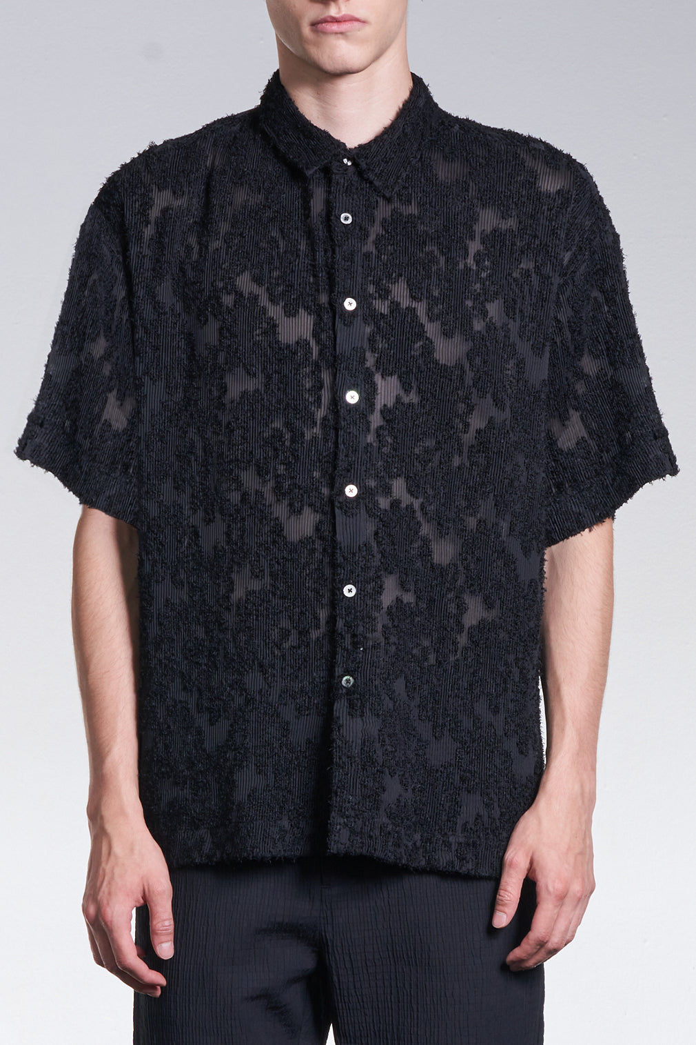 Burnt Out Flower Pattern Pleated Shirt