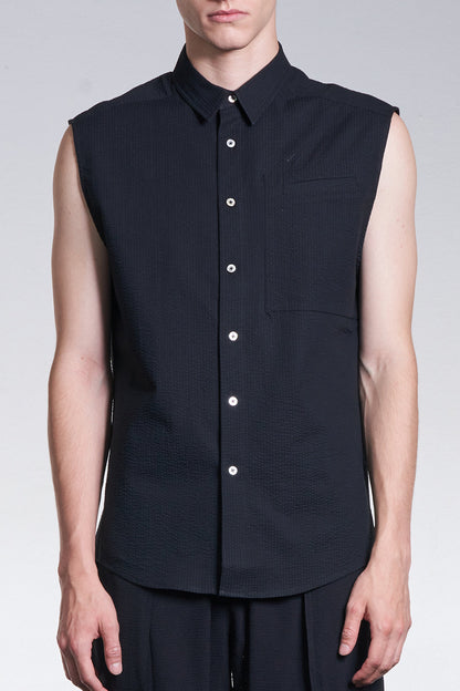 Fabric Contrast Sleeveless Shirt